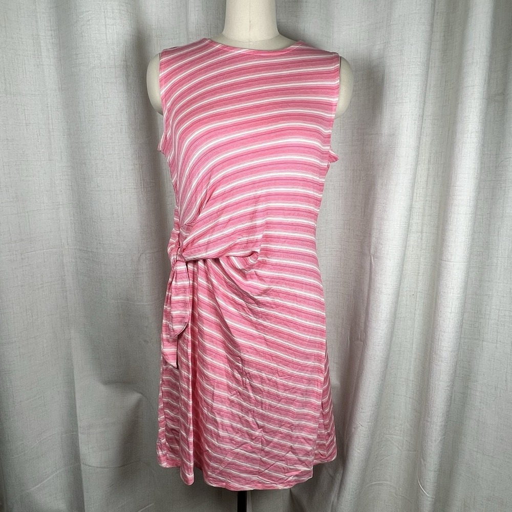 NEW! Talbots Pink White Stripe Shift Dress Large Petite Side Knot Comfort Beachy